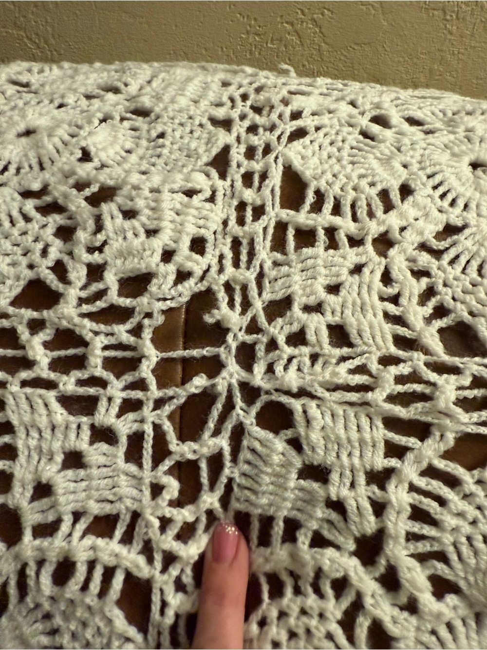 Hand Crafted White Crochet Lace Throw Blanket - Picture 3 of 15